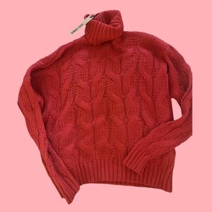 NWT Coco and Carmen Cozy Red Cable Knit Turtleneck Sweater